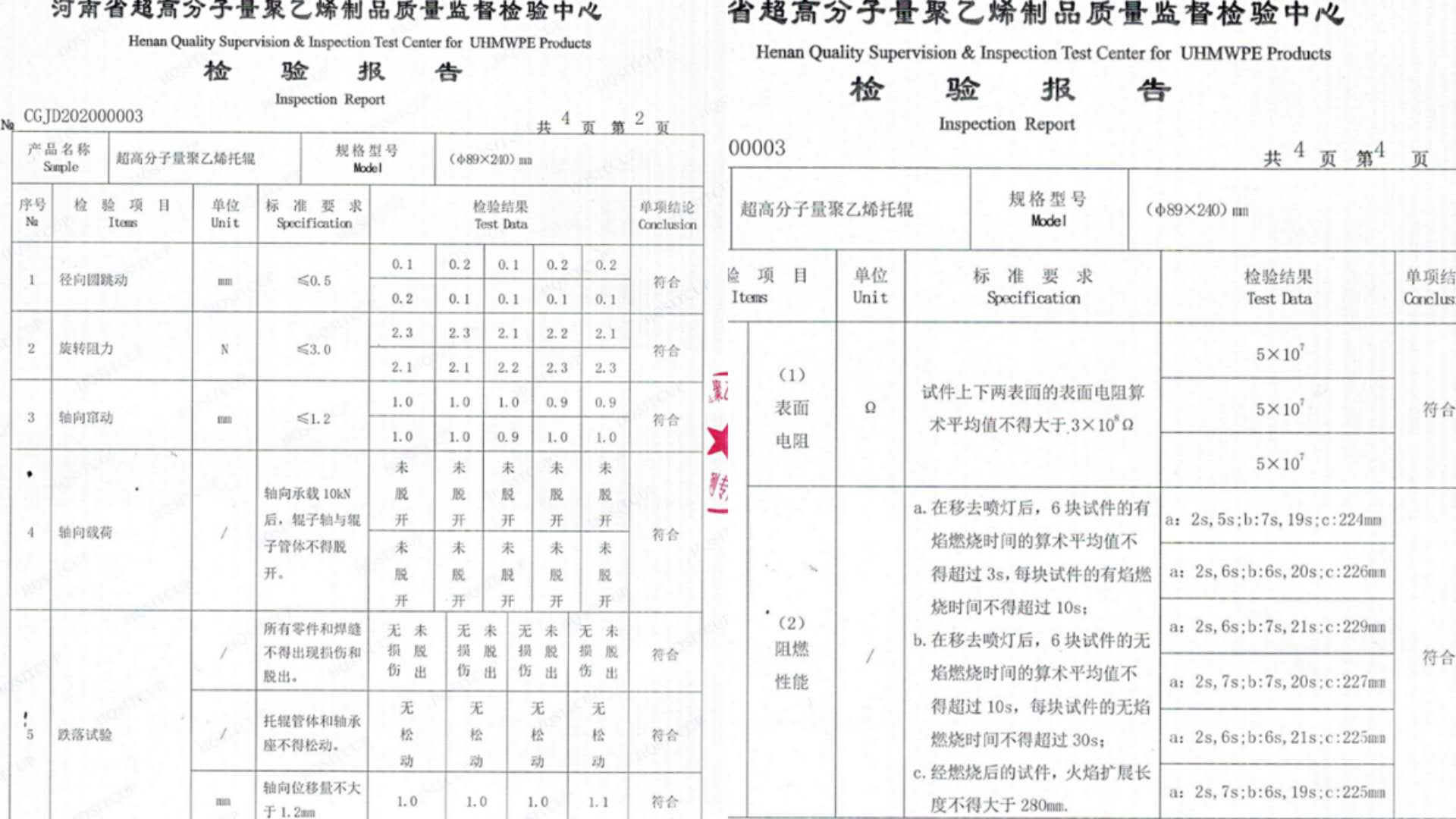 高分子聚乙烯托輥產(chǎn)品檢驗報告 高分子聚乙烯托輥產(chǎn)品檢驗報告